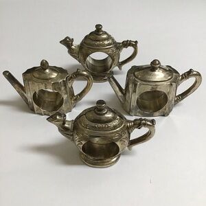 Teapot Napkin Rings SET OF 4 Godinger Silver-plate Mixed Silver Art 1994 Vintage